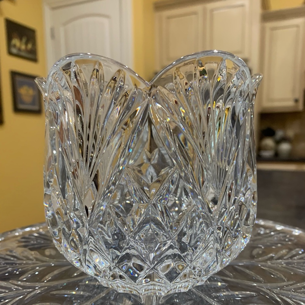 Textured Crystal Candy Dish /Candle Holder with Intricate Pattern
